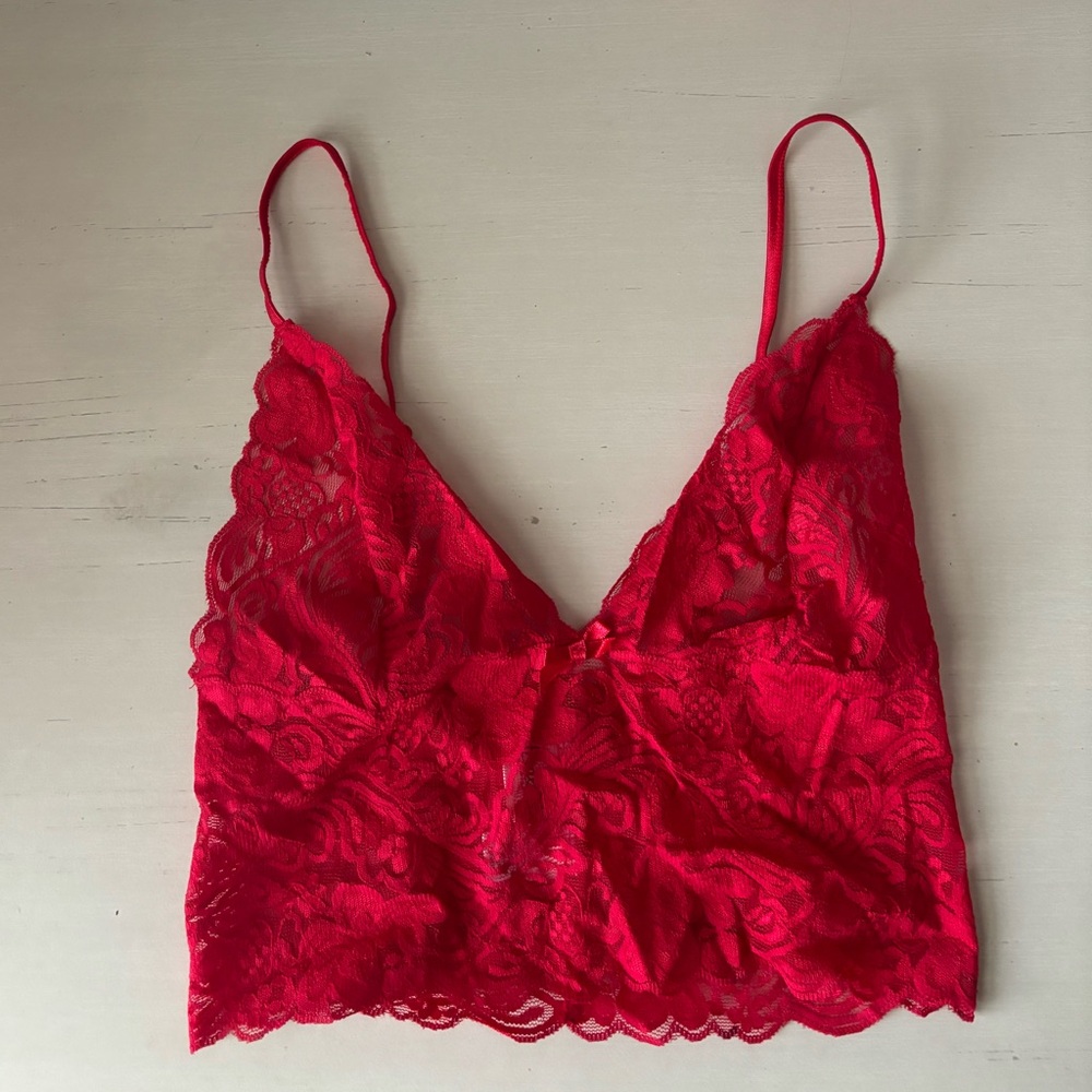 Fredericks of Hollywood red lace longline bralette size small